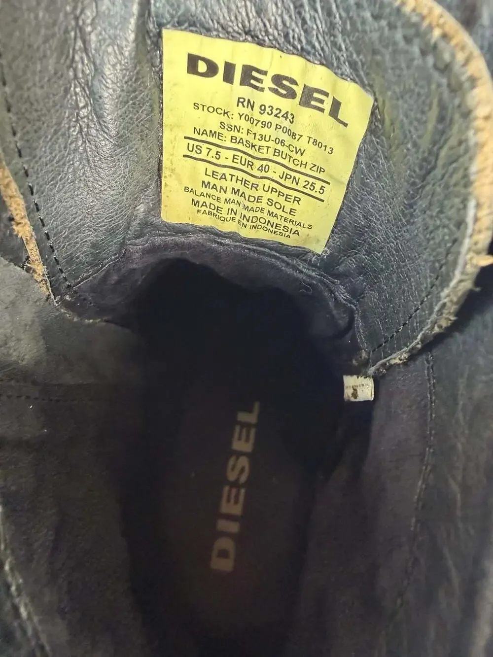 Diesel Tatradium Basket Butch Zip Leather Boots Black US 7.5